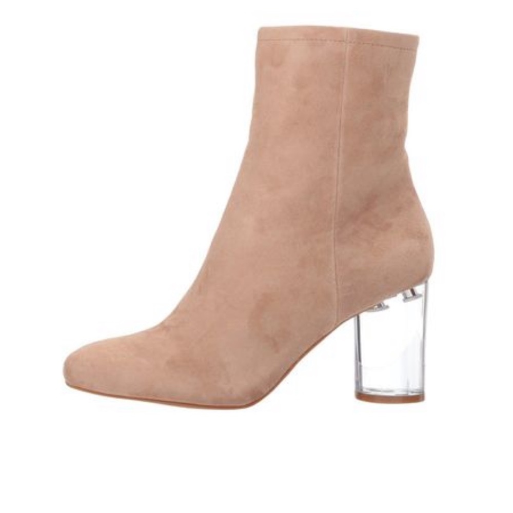 Fawn Vinyl Lucite Block Heel Tall Ankle Booties - Picture 6 of 7